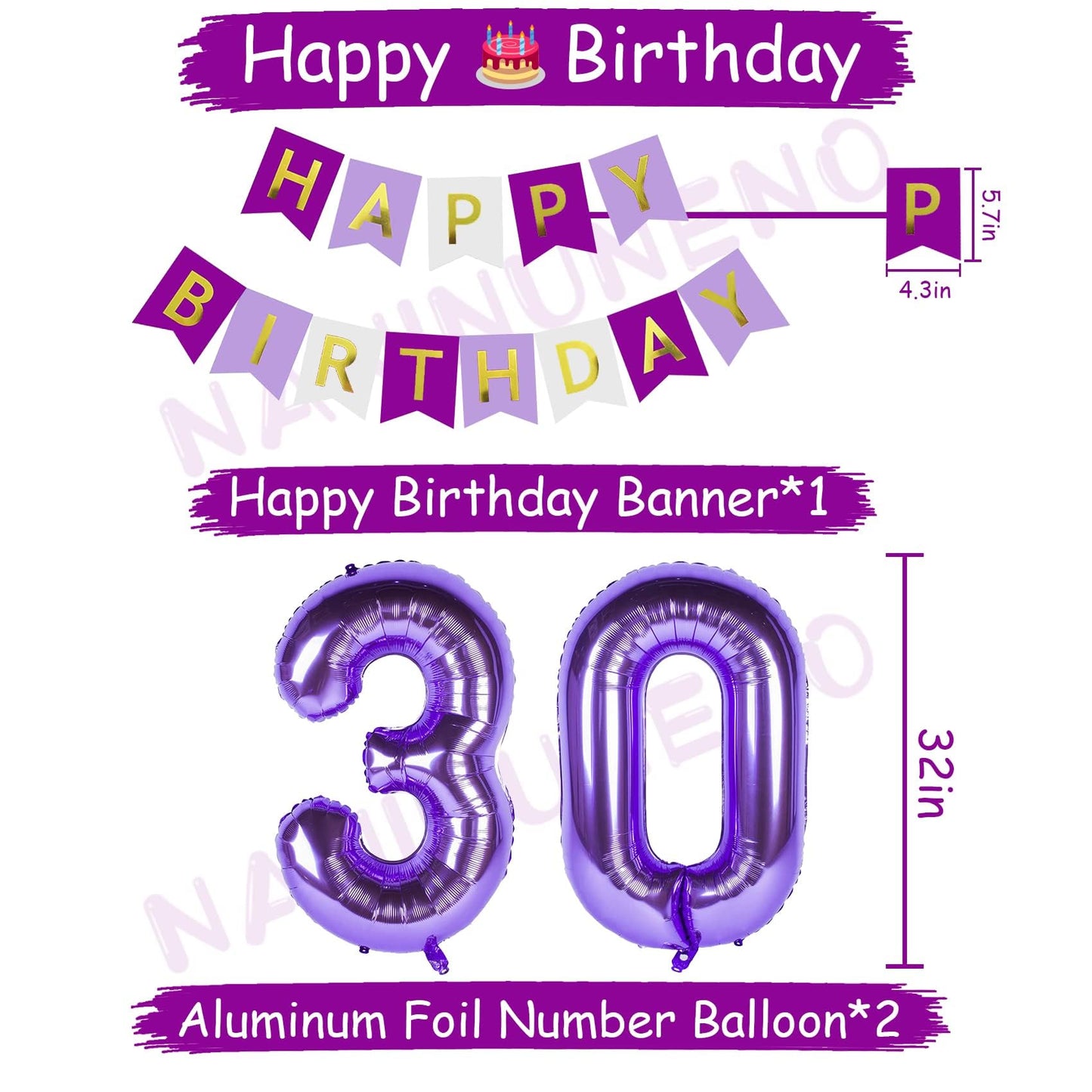 Naninuneno 30Th Birthday Decorations For Women, Purple 30 Happy Birthday Balloons Supplies Including Purple Happy Birthday Banne