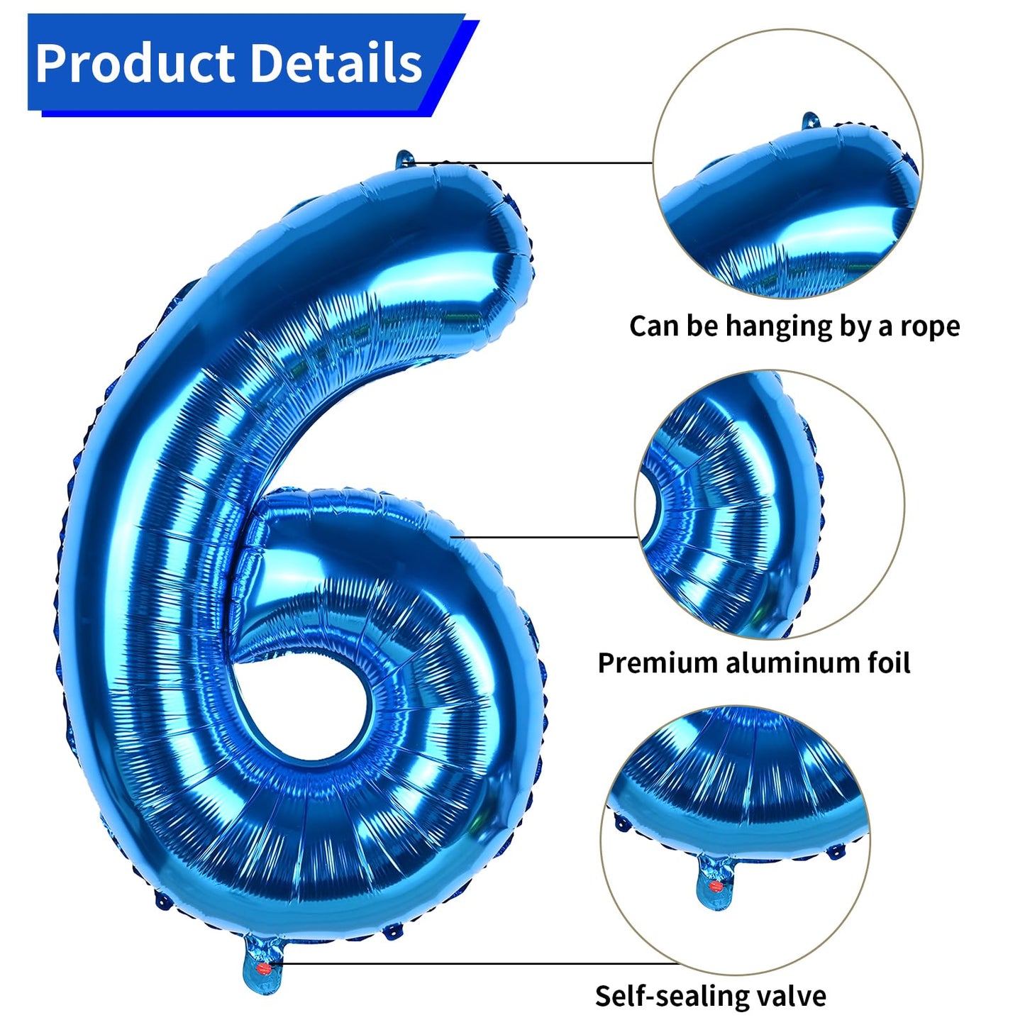 Biapian 40 Inch Blue Number 60 Balloons, 8Pcs Large Foil Number 6 & 0 Balloons With 18'' Blue Silver Heart Shape Balloon For 60T