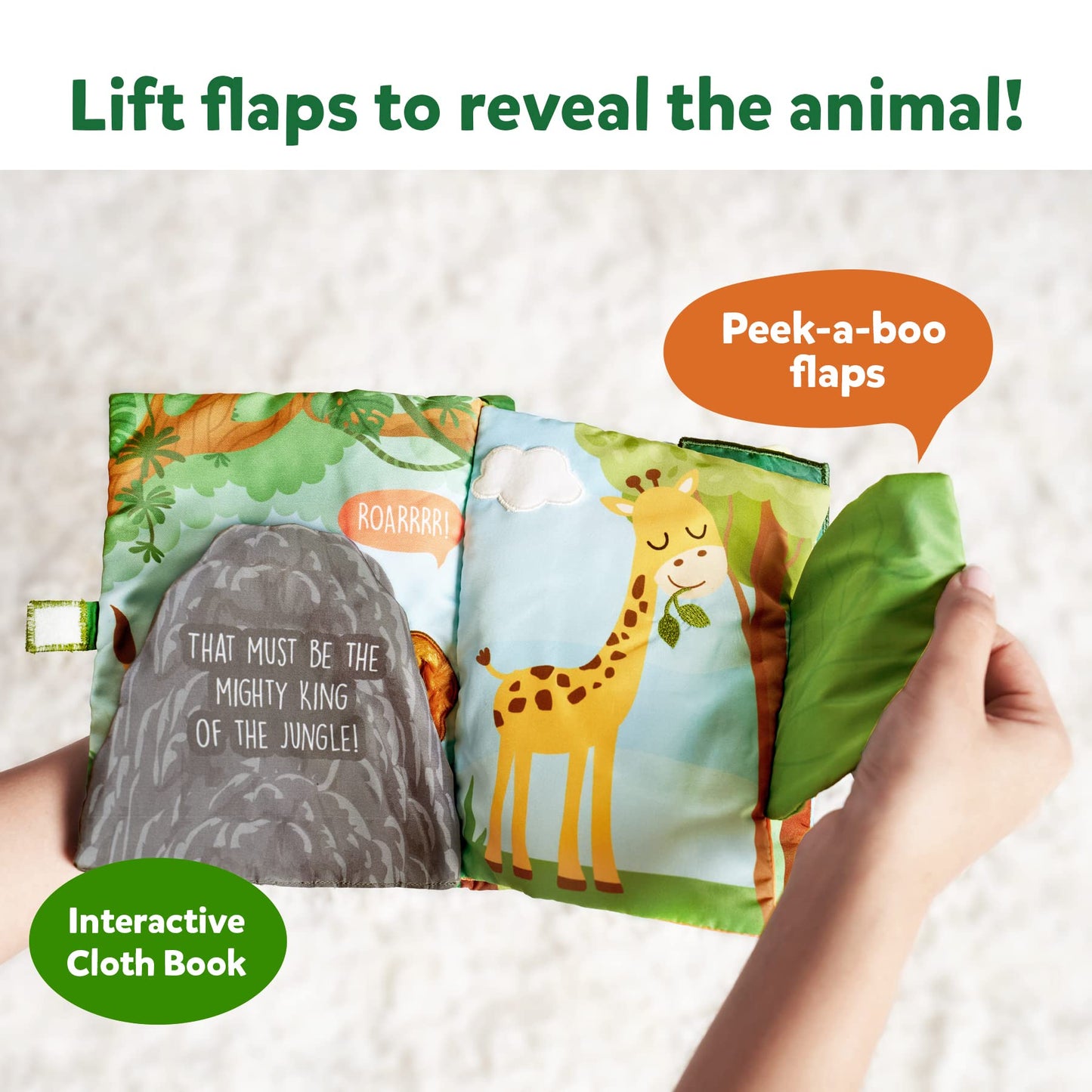 Skillmatics Peek-A-Boo Jungle Book - Soft Cloth Crinkle Book for Babies & Toddlers, Sensory Play, Polyester, Model SKILL332PBJ