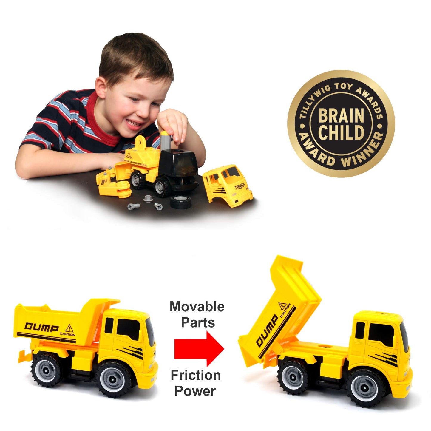 MUKIKIM Construct A Truck - Dump. Take it Apart & Put it Back Together + Friction Powered(2-Toys-in-1!) Awesome Award Winning To