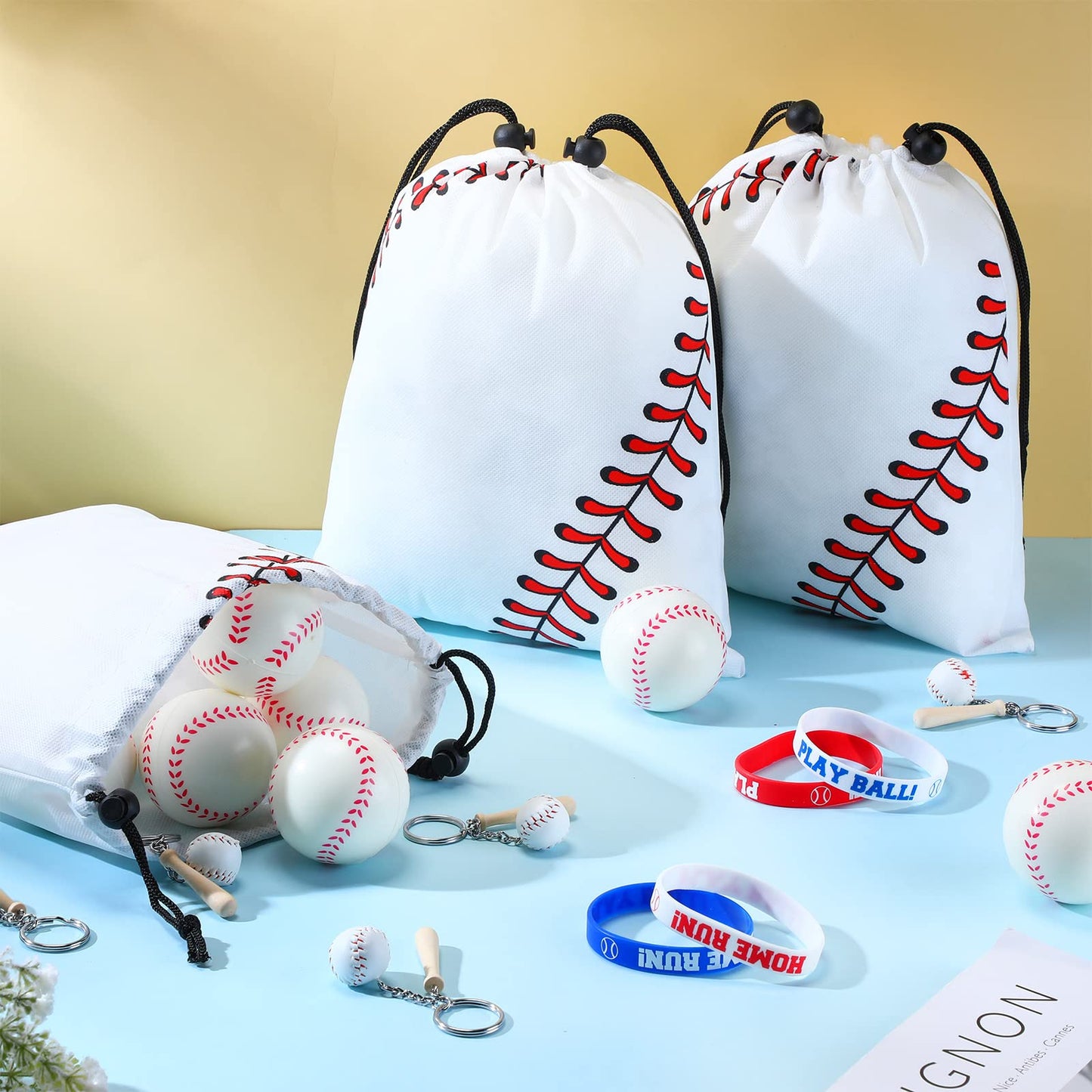 Nuogo 48 Pcs Baseball Party Favors Supplies Include 12 Pcs Baseball Party Bags 12 Pcs Baseball Bracelets 12 Pcs Baseball Stress