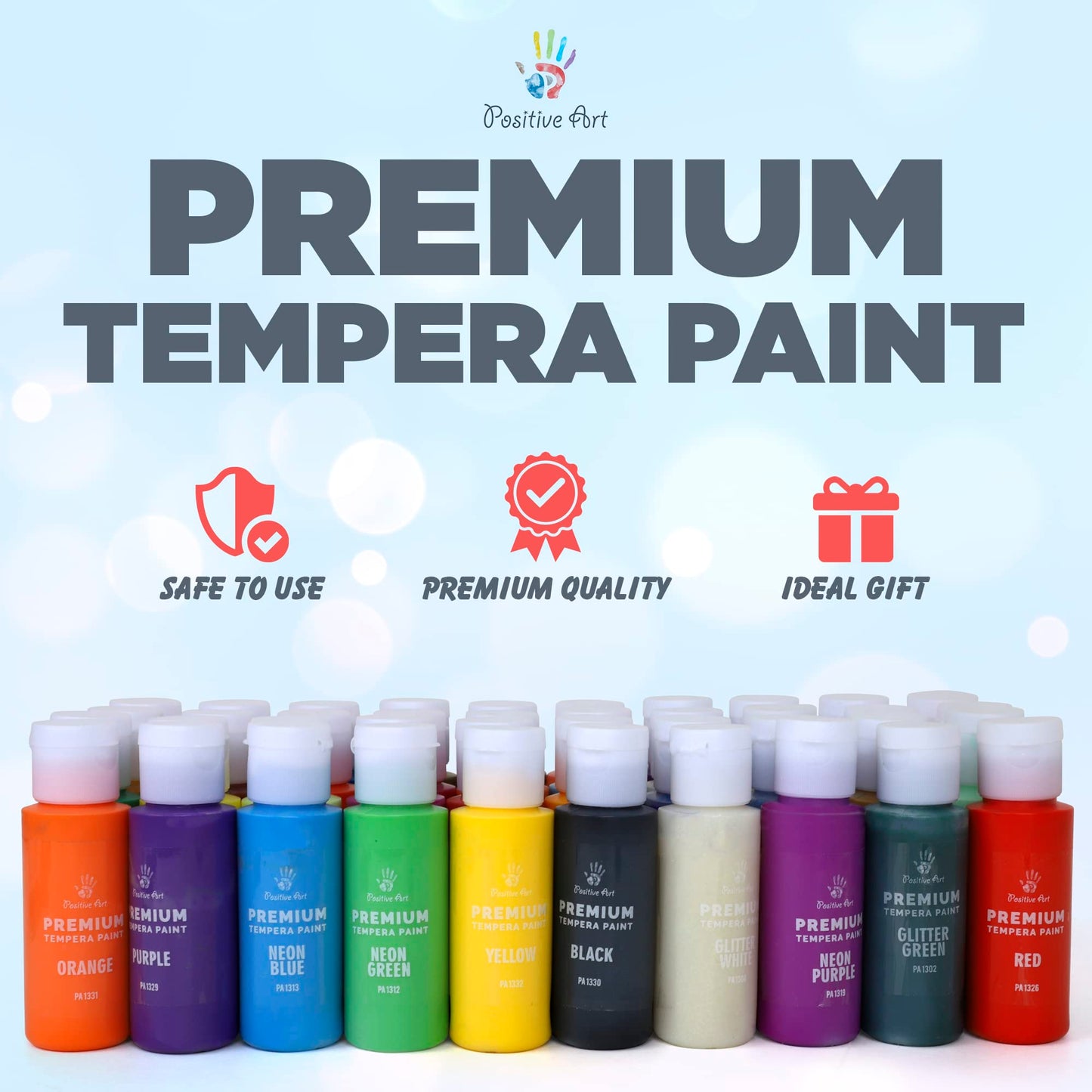 Kids Tempera Paint Set | Value Pack Includes 40 Washable Non-Toxic Colorful Paints (2oz bottles) & 15 Brushes | Metallic, Neon,