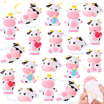 Jenaai 24 Pcs Cute Rubber Cows Bulk Squeak Floating Cow For Kids Bath Toys Rubber Animals Swimming Shower Bathtub Toy Favors For
