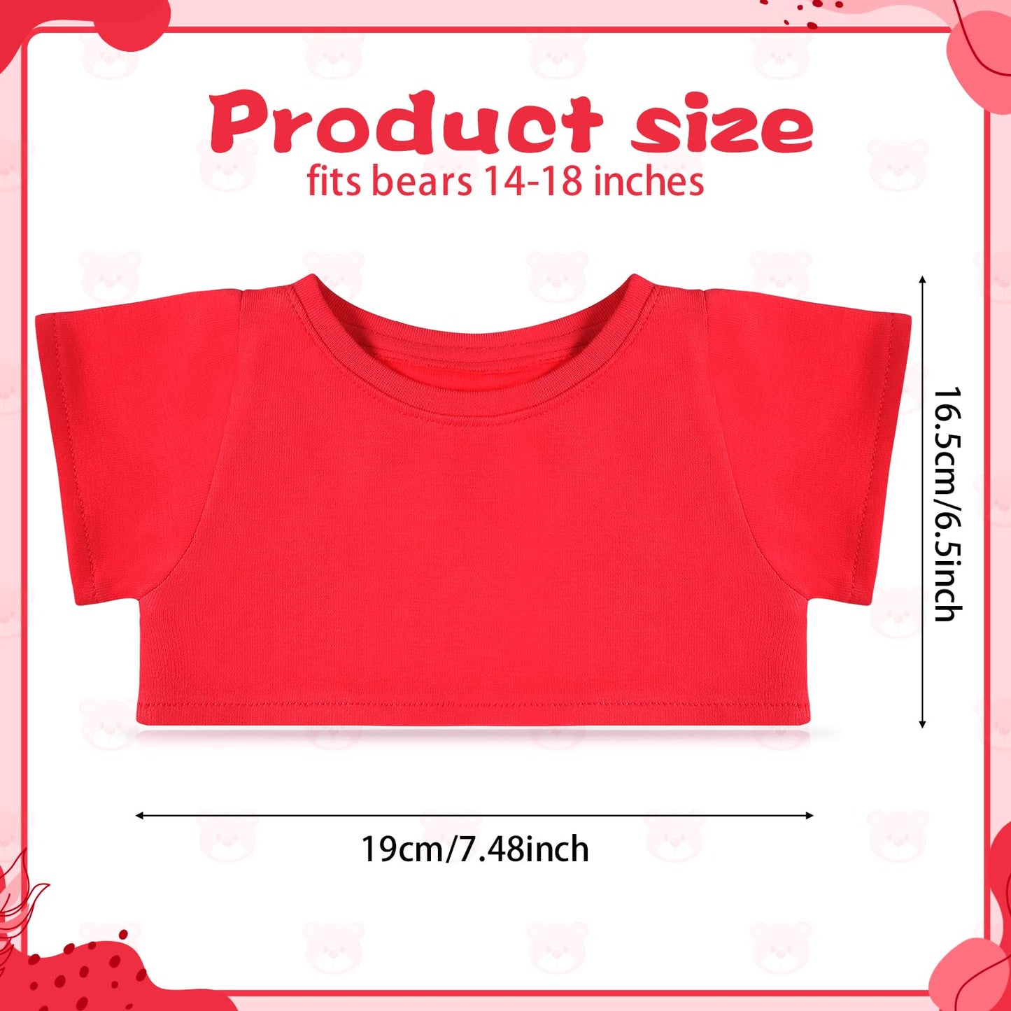 RoundFunny Bear Tee Shirt Fit Most Bear Clothes Stuffed Animal Clothes Shirt Basic Stuffed Bears Dolls Shirt (14-18inch,Red)