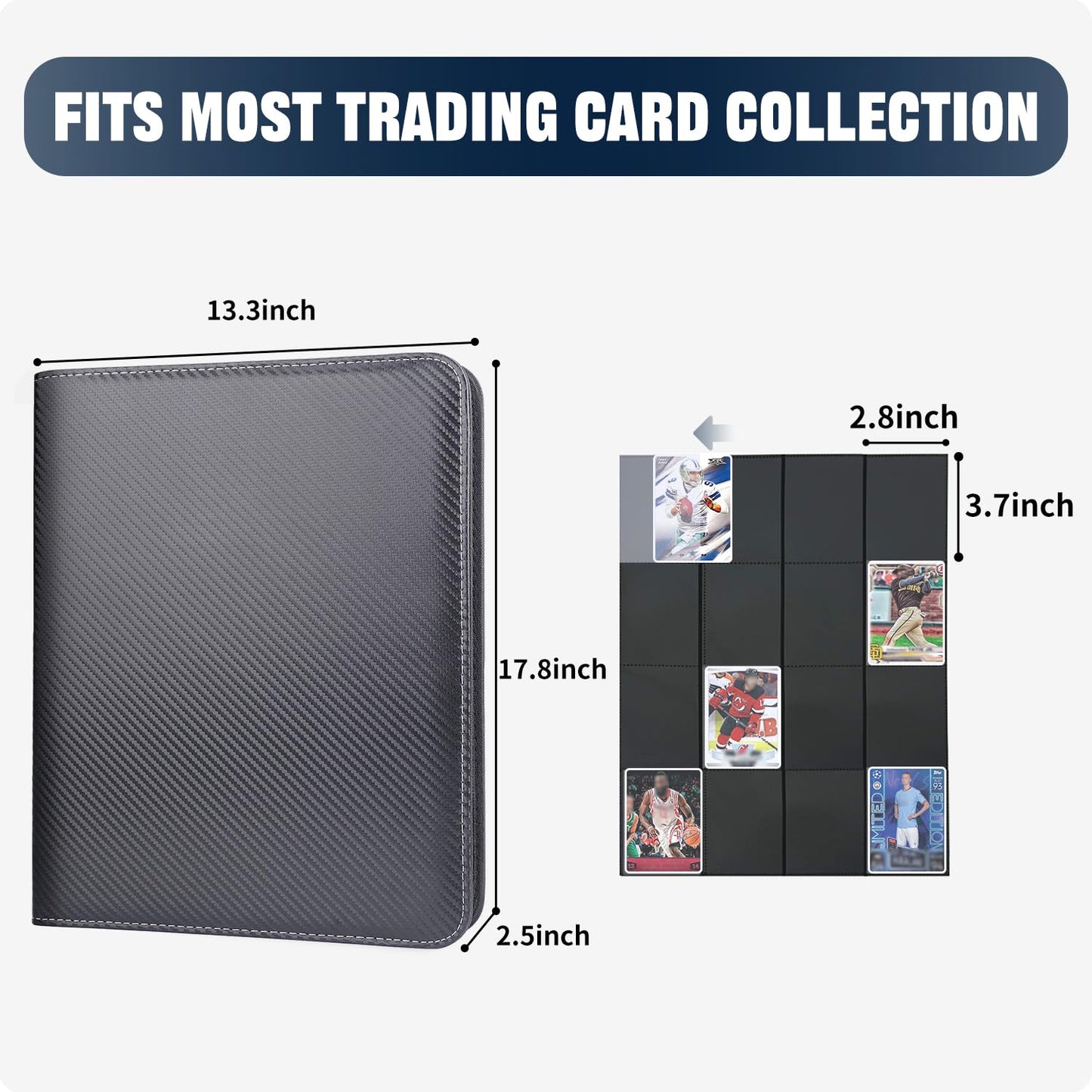 HESPLUS 1000+ Pockets Trading Card Binder  16 Pocket Ringless Card Binder Album Folder - enhanced Side Loading Zip Binder for Yu-Gi-Oh  TCG  Sports  Game Trading Cards -Black