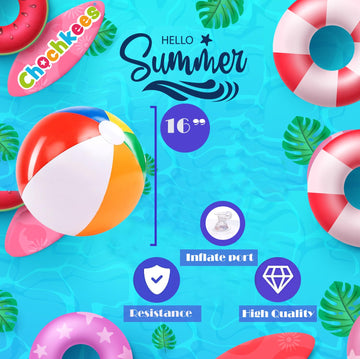 Chochkees 48 Pack 16 Inch Beach Balls - Large Inflatable Rainbow Beach Balls Perfect ffor Swimming Pool Party and Summer Fun Toy