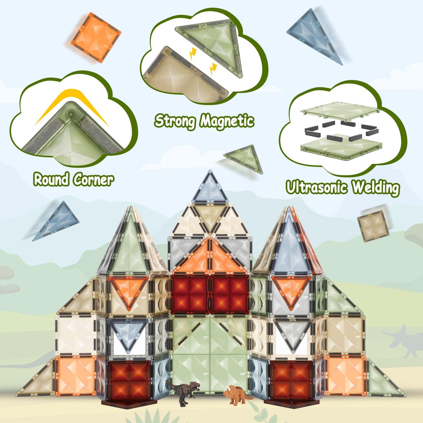 Benoker 3D Magnetic Tiles, Stem Learning And Encourage Imaginative Play Magnetic Blocks, Preschool Puzzle Magnetic Toys With Din