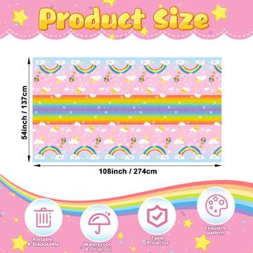 Tudomro Rainbow Tablecloth Plastic Pastel Table Cover Rectangle Disposable Colorful Clouds Birthday Party Decorations for Baby S