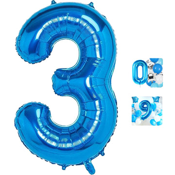 3 Number Balloon Blue 40 Inch Big Foil Mylar 3Rd Balloons For 3 Year Old Boy Girl Birthday Party Decorations Wedding Anniversary