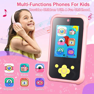 Mini Phone for Girls, Toddler Toy Phone with Dual Camera and MP3 Music Player, Kids Smart Phone with 32G SD Card & Silicone Cove