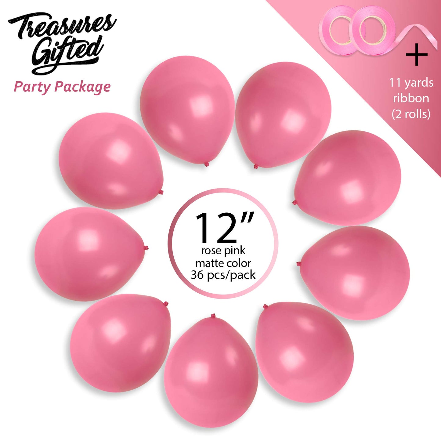 Treasures Gifted Rose Pink Balloons - Matte Bright Pink Balloons - Globos Rosas/Baby Pink Balloons 12 Inch, Pink Latex Balloons