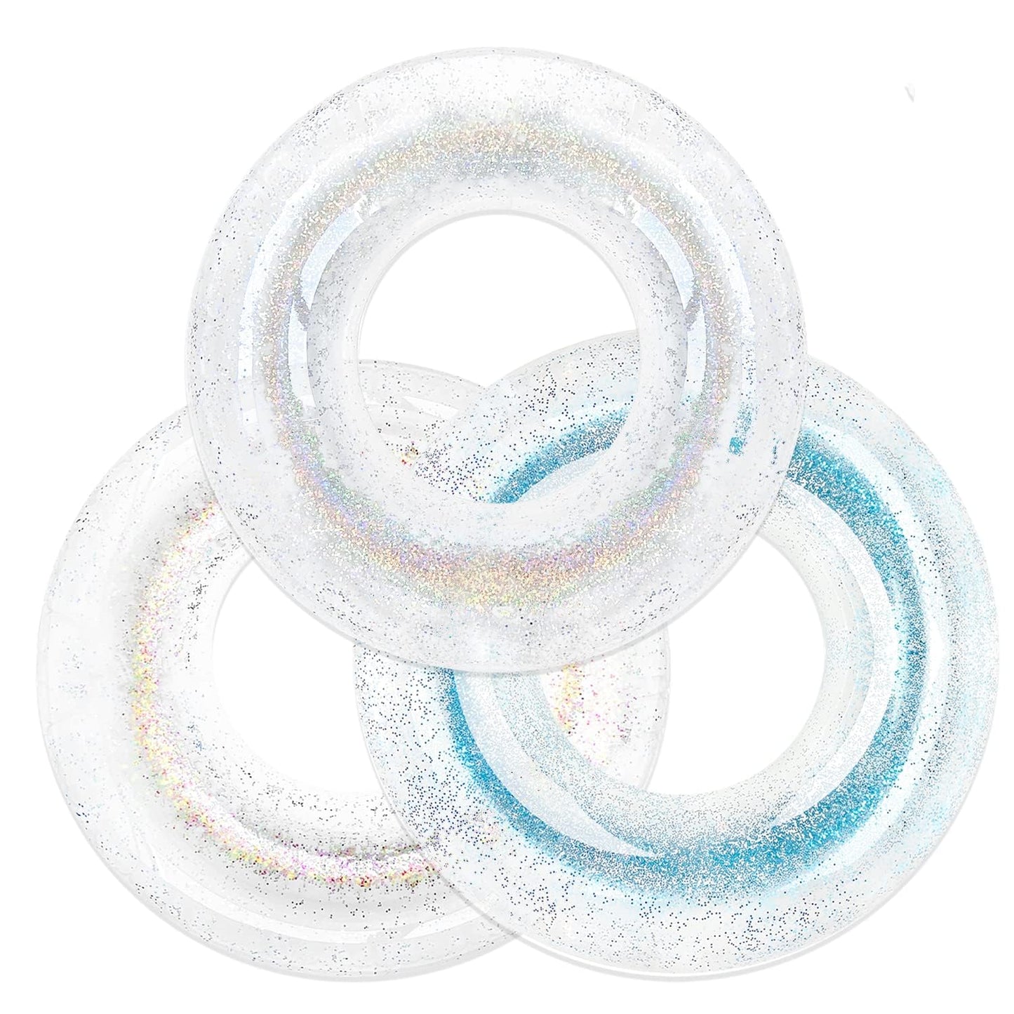 Polita Pool Float, Pool Floats Kids Summer Glitter Pool Tube With Confetti,Tube Pool Toys Beach Party, Transparent Inflatable Floating Tubes For Adults And Kids (Multicolor+Silver+Blue)
