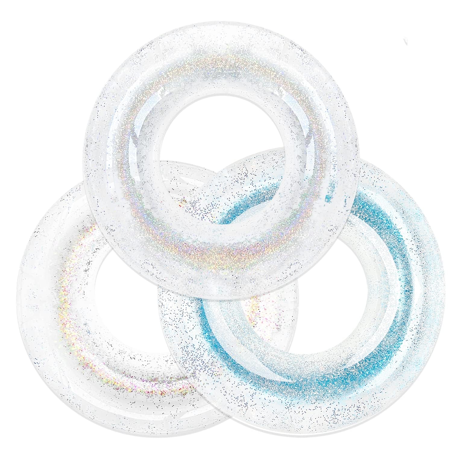 Polita Pool Float, Pool Floats Kids Summer Glitter Pool Tube With Confetti,Tube Pool Toys Beach Party, Transparent Inflatable Floating Tubes For Adults And Kids (Multicolor+Silver+Blue)