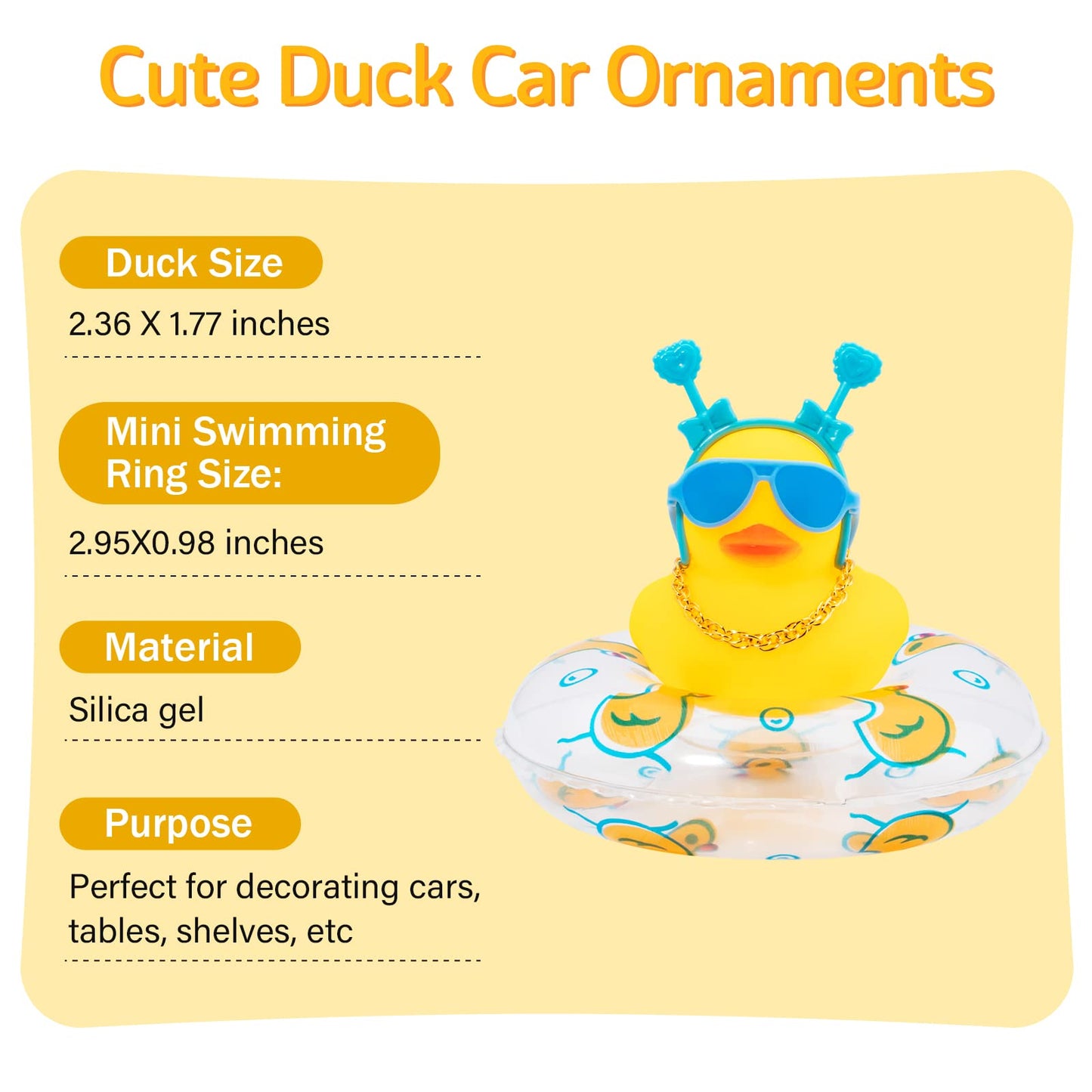 wonuu Car Duck Rubber Duck Car Ornaments Duck Car Dashboard Decorations with Cute Headband Swim Ring Necklace Sunglasses  B-Blue Double Heart Headband