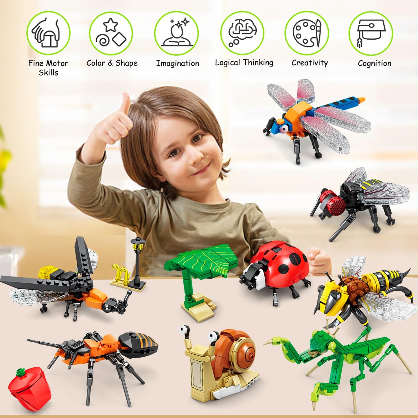 Kazi Bugs Building Toy Set,Insect Collection Building Blocks Including 8 Different Bug,Stem Toys For Kids Age 8 And Up,Play And