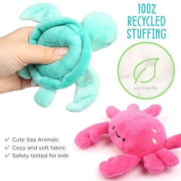 Benben Ocean Stuffed Animal, 5 Pack Small Sea Creature Plush Toys And Shell Carrying Bag Set, Cute Plushies For Baby Kids, Sea Turtle, Octopus, Mermaid, Seahorse, Crab, Baby Shower, Stocking Stuffers