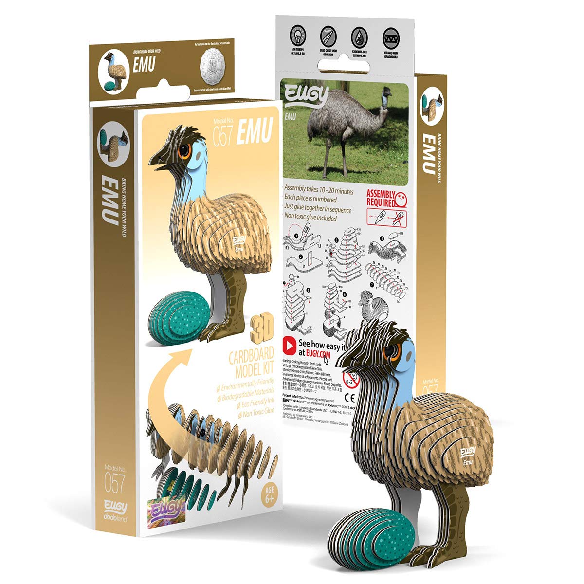 Eugy Emu 3D Puzzle, 25 Piece Eco-Friendly Educational Toy Puzzles For Boys, Girls & Kids Ages 6+