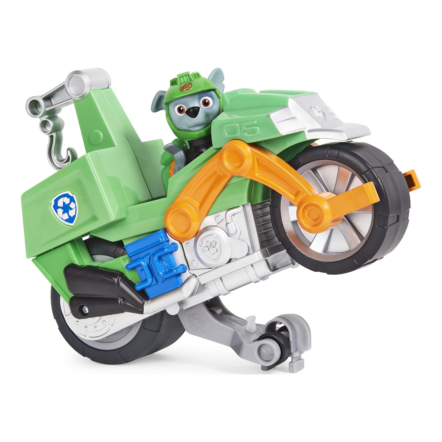 Paw Patrol Deluxe Motorcycle Vehicle - Rocky’s Pull Back with Wheelie Feature, X-Large, Multicolor, Model 778988361948