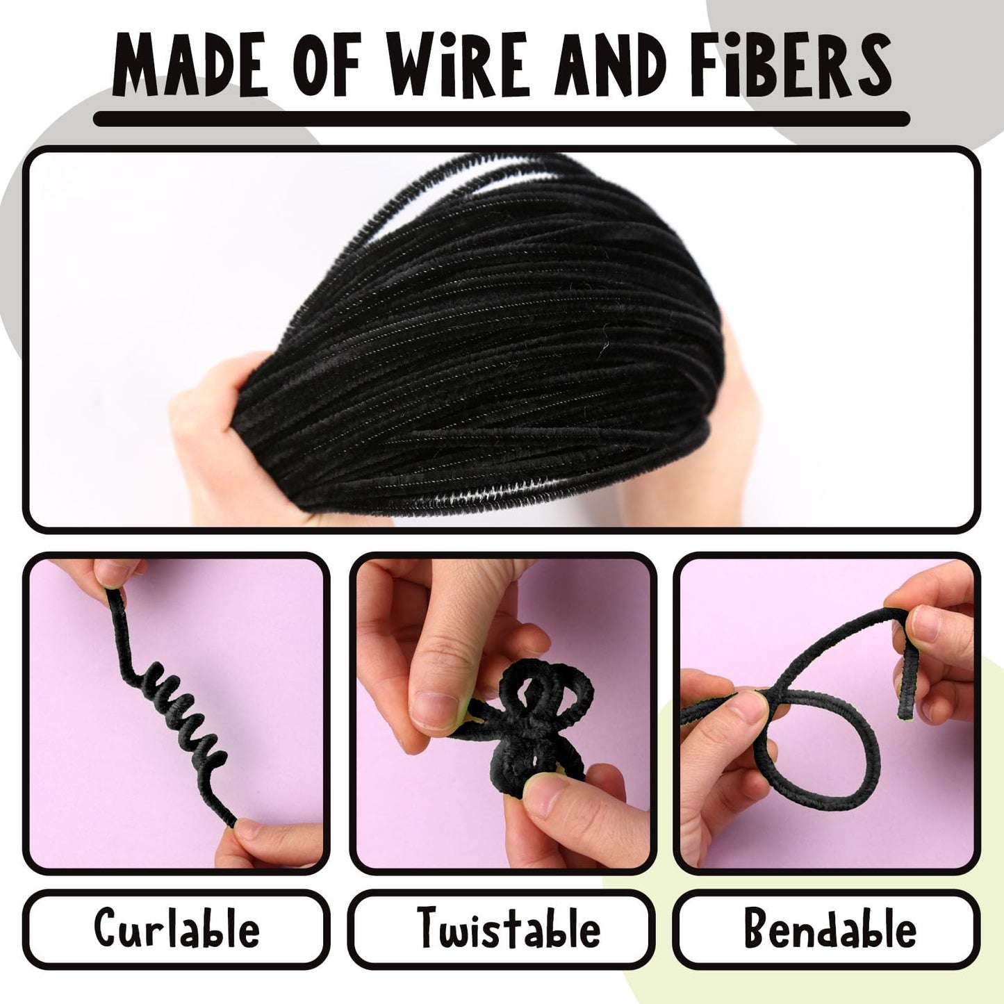 150 Pieces Black Pipe Cleaners for Hair, Pipe Cleaners Chenille Stem, Craft Pipe Cleaners, Art Pipe Cleaners, Fuzzy Sticks for C