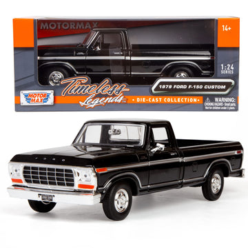 Motormax 1979 Ford F-150 Pickup Classic F150 Pick Up Truck 1:24 Diecast Collectible Model Car Black 79346 All Star Toys Exclusiv