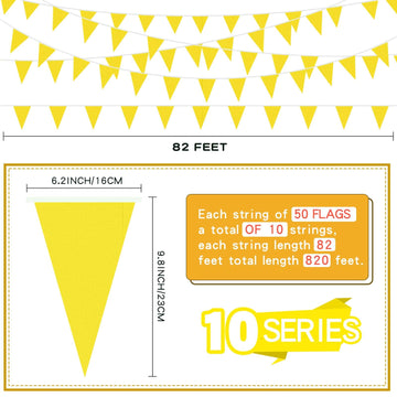 Tatuo 820 Ft 500 Pcs Pennant Banner Flag String Hanging Triangle Bunting Flag For Party Celebration Holiday Wedding Decoration, 10 Set (Yellow)
