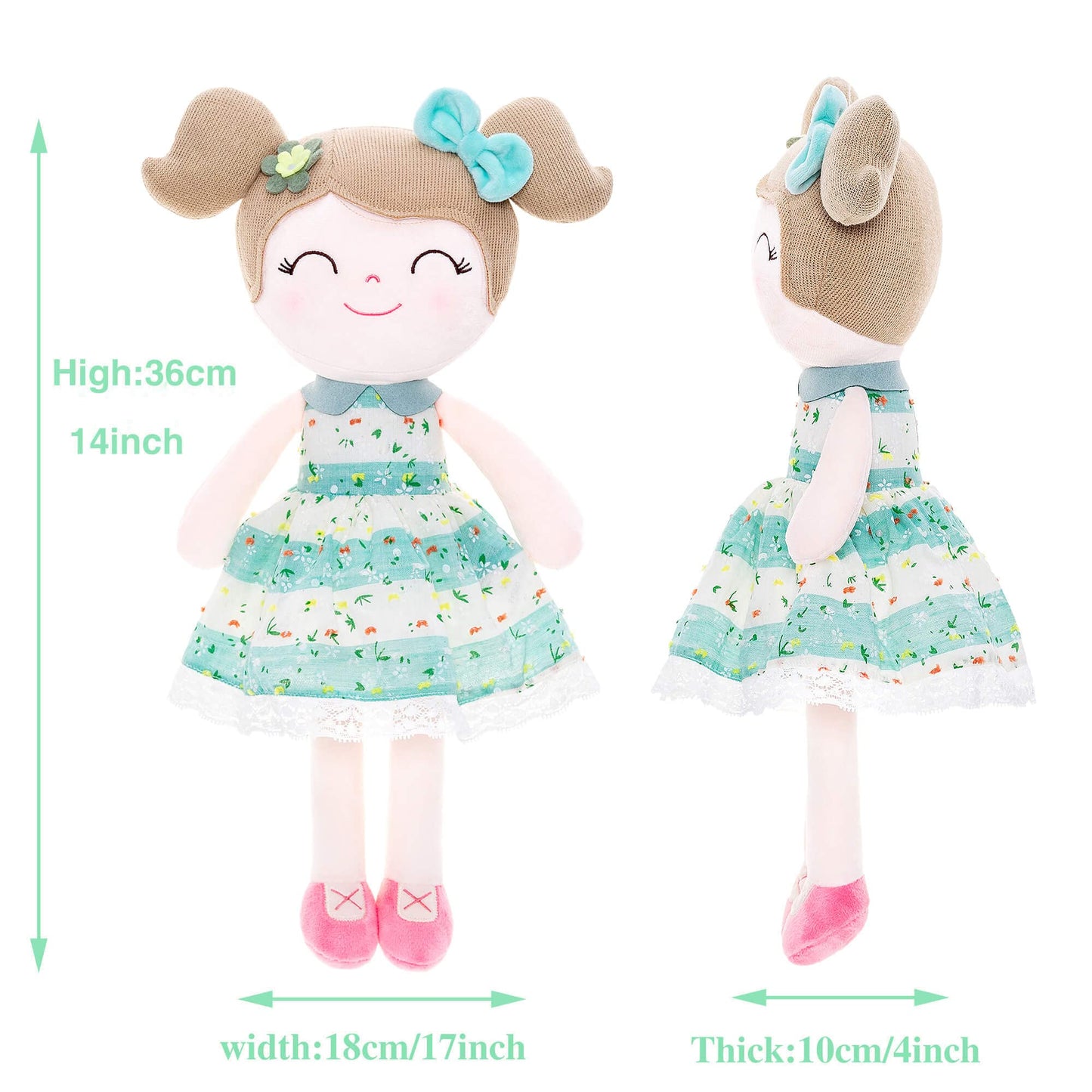 Gloveleya Baby Doll Plush 16" Soft First Doll in A031 Spring Green with Gift Box, Model A0138-6, Perfect Gift for Baby Girls