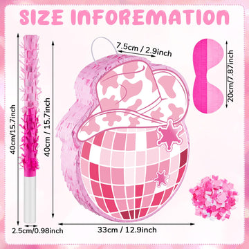 Lewtemi 15.7 Inch Cowboy Hat Piñata Western Cowboy Theme Birthday Party Decors Party Favors With Blindfold Stick Confetti Photo Prop Candy Holder Valentine'S Party Supplies (Pink, Disco Ball)