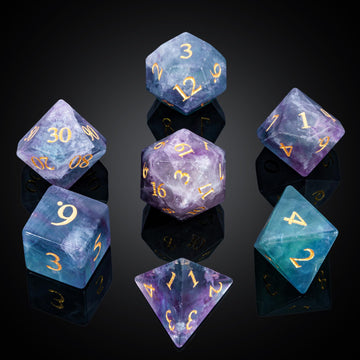 UDIXI Natural Gemstone DND Dice Set 7PCS Color Fluorite Crystal Stone Dice for Dungeons and Dragons D&D MTG Tabletop Game