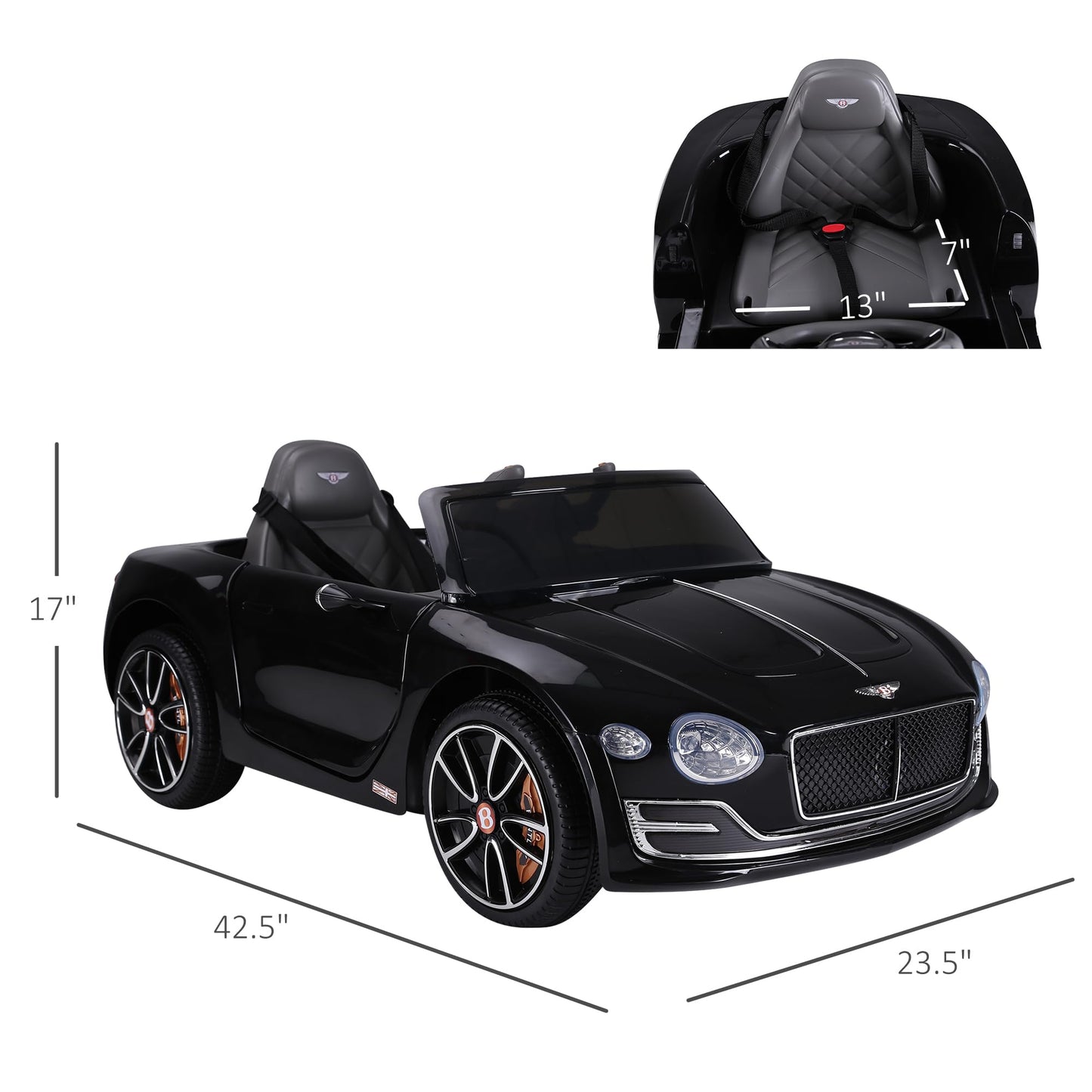 Aosom Licensed Bentley Exp12 Kids Electric Car With Parent Remote Control, 12V Ride On Car With Butterfly Doors, Startup Sound, Suspension, Mp3 Player, Songs, Horn, Lights, Black