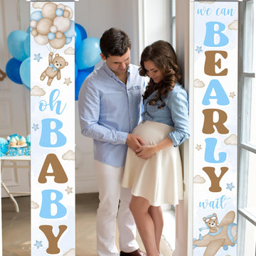 Bear Baby Shower Party Decorations We Can Bearly Wait Porch Sign Banner Gender Reveal Banner Porch Sign For Welcome Baby Party G