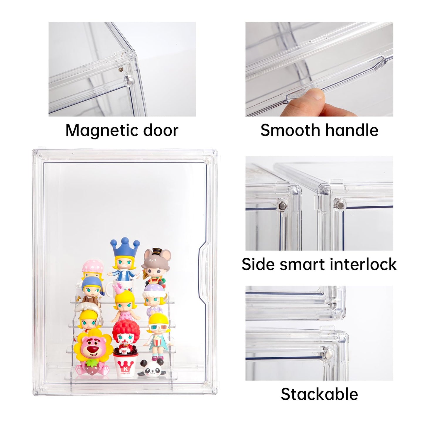 Bohoidee Clear Acrylic Display Case With Two Display Shelves For Figures, Dustproof Storage Organizer Box With Magnetic Door, Ac