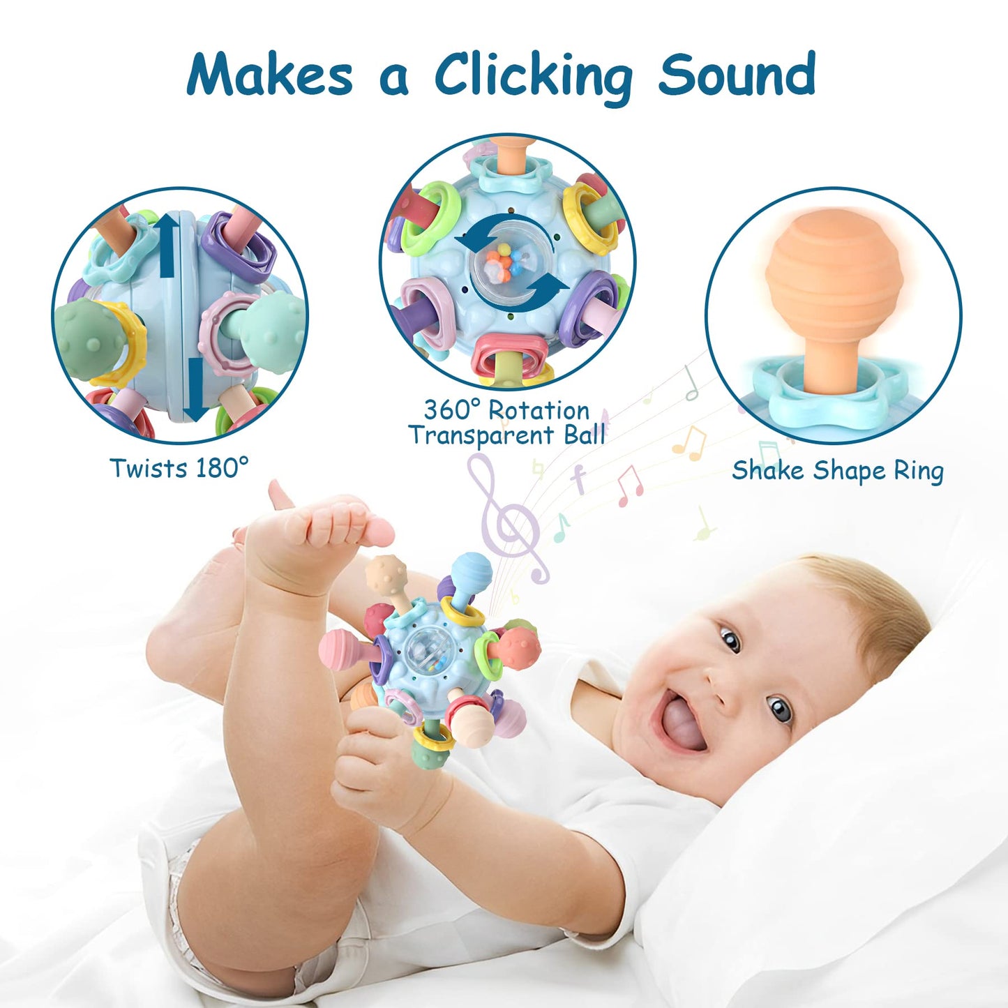 Baby Teething Toys - Infant Sensory Chew Rattles Toys - Newborn Montessori Learning Developmental Toy - Teethers For Babies 0 3