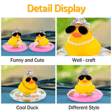 Wonuu Car Duck Rubber Duck Car Ornaments Duck Car Dashboard Decorations With Cute Headband Swim Ring Necklace Sunglasses, C-Male Crown&Pearl&Pink