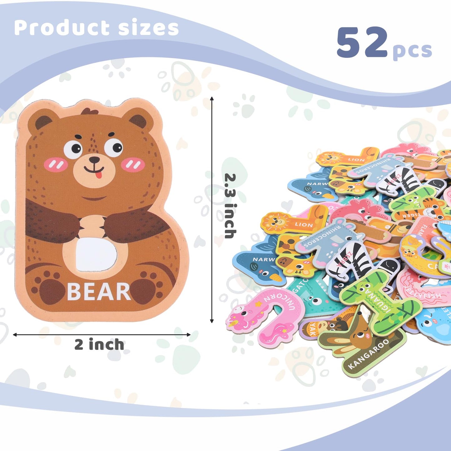 Mcpinky 52Pcs Large Magnetic Letters, Cute Animal Alphabet Abc Magnets Colorful Uppercase Lowercase Animals Toys Set For Fridge Educational Spelling Learning Games Kids Toddlers