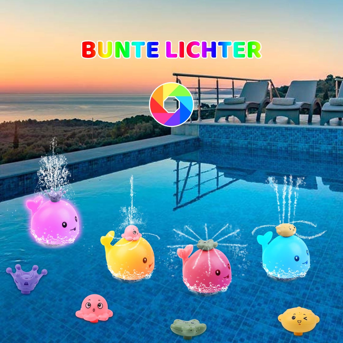 Candyfouse Baby Whale Bath Toys,Whale Bath Toy Sprinkler, Light Up Bath Toys For Toddlers 1-3, Four Water Spray Patterns, Waterp