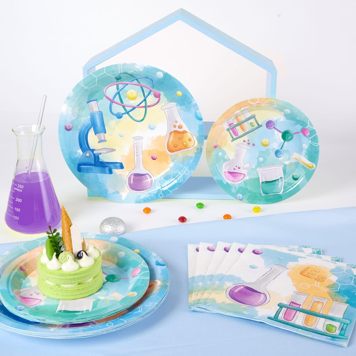 Wernnsai Science Party Decorations - 48 Pcs Science Plates And Napkins Mad Scientist Birthday Party Decoration Chemistry Party Plates Set For Kids Little Scientist Labratory Party Favors For 16 Guests