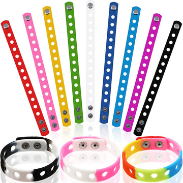 Mtlee 12 Pieces Silicone Wristbands Adjustable Rubber Bracelets Colorful Cute Charm Bracelets With Holes For Shoe Charm Boys Gir