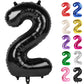 Black Number 2 Balloon 40 Inch, 2 Balloon Number, 2Nd Birthday Decorations For Baby Girls Boys Toddlers