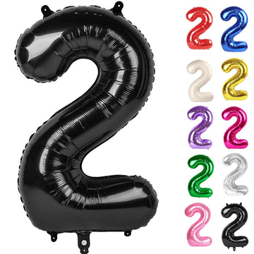 Black Number 2 Balloon 40 Inch, 2 Balloon Number, 2Nd Birthday Decorations For Baby Girls Boys Toddlers