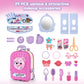 Deao 2 In 1 Makeup Table For Toddler Girls Vanity & Suitcase Set With Fashion Accessories Pretend Play Travel Suitcase Fashion B