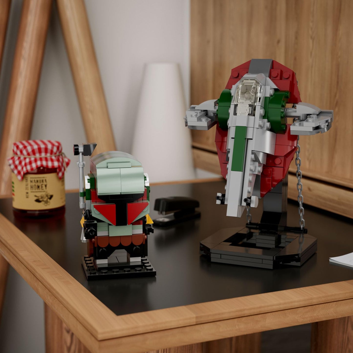 Boba Fett Starship Microfighter Tensegrity Building Set, Boba Fett Brick Figure Headz And Slave 1 Tensegrity Model Compatible Wi