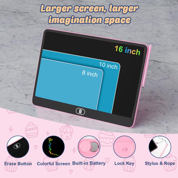16 Inch Lcd Writing Tablet For Kids [Upgraded], Electight Colorful Doodle Board, Eye Protection Drawing Tablet With High Brightn