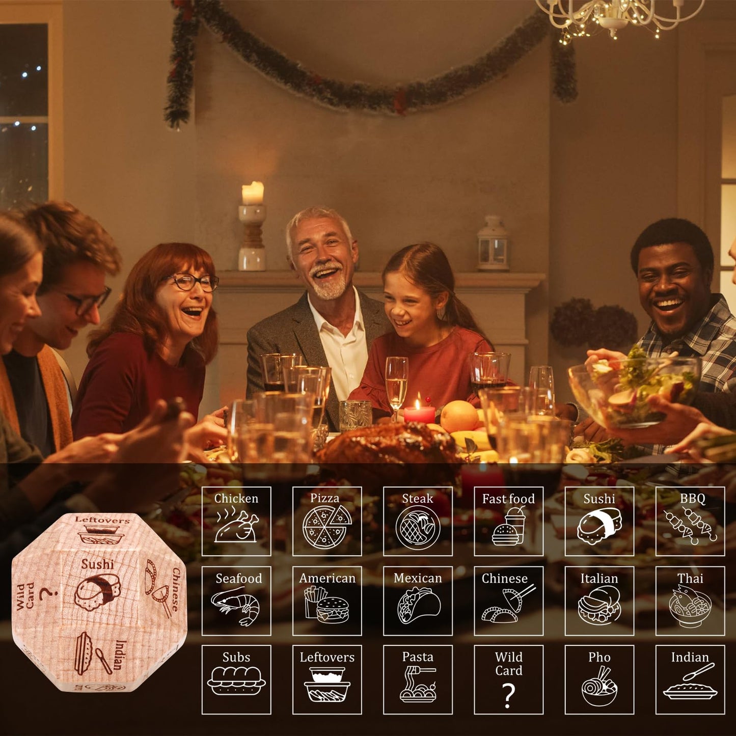 GGOJAGST Date Night Dice - 18 Sided Food Decision Dice for Couples, Fun Anniversary Gift for Men & Women