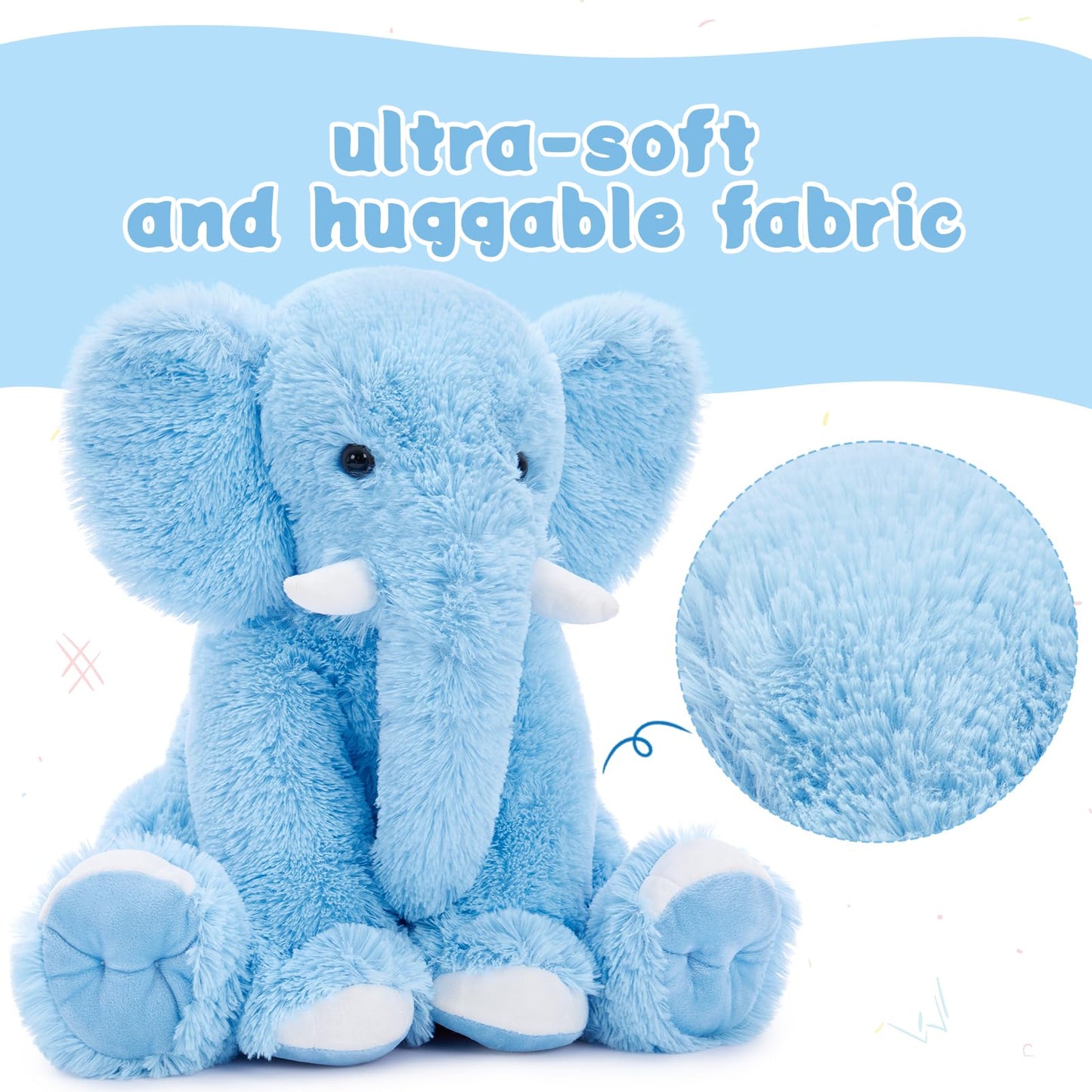 MorisMos Blue Elephant Plush Toy - Soft Stuffed Animal, 19 Inches, Ideal for Girls and Boys