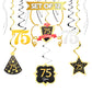 LINGTEER Happy 75th Birthday Decorations - 12Pcs Birthday Black & Gold Swirls Streamer Set,Cheers to 75 Years Old Bday Party Dec
