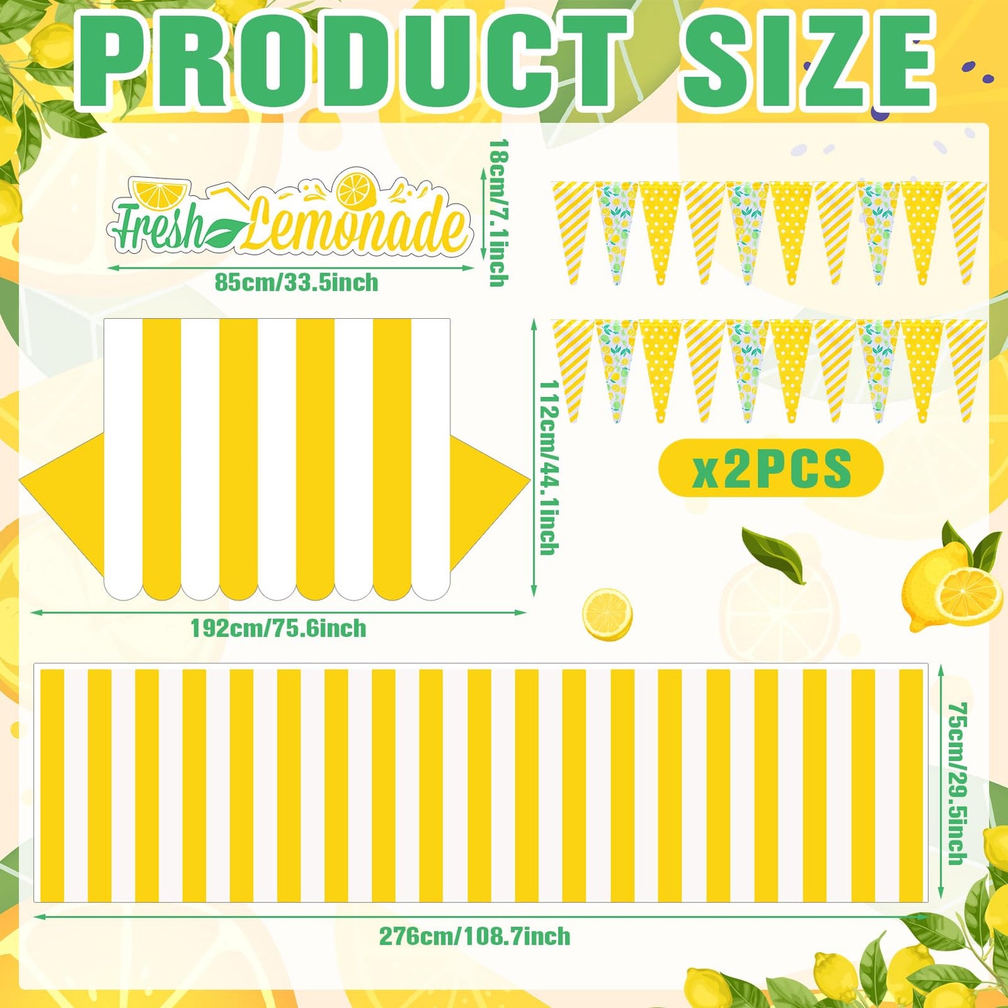 Tioncy Lemonade Stand Kit - 6 Pcs Decor Set with Shelf, Banner, Roof, and Pennant for Outdoor Lemon Themed Parties - Multicolor