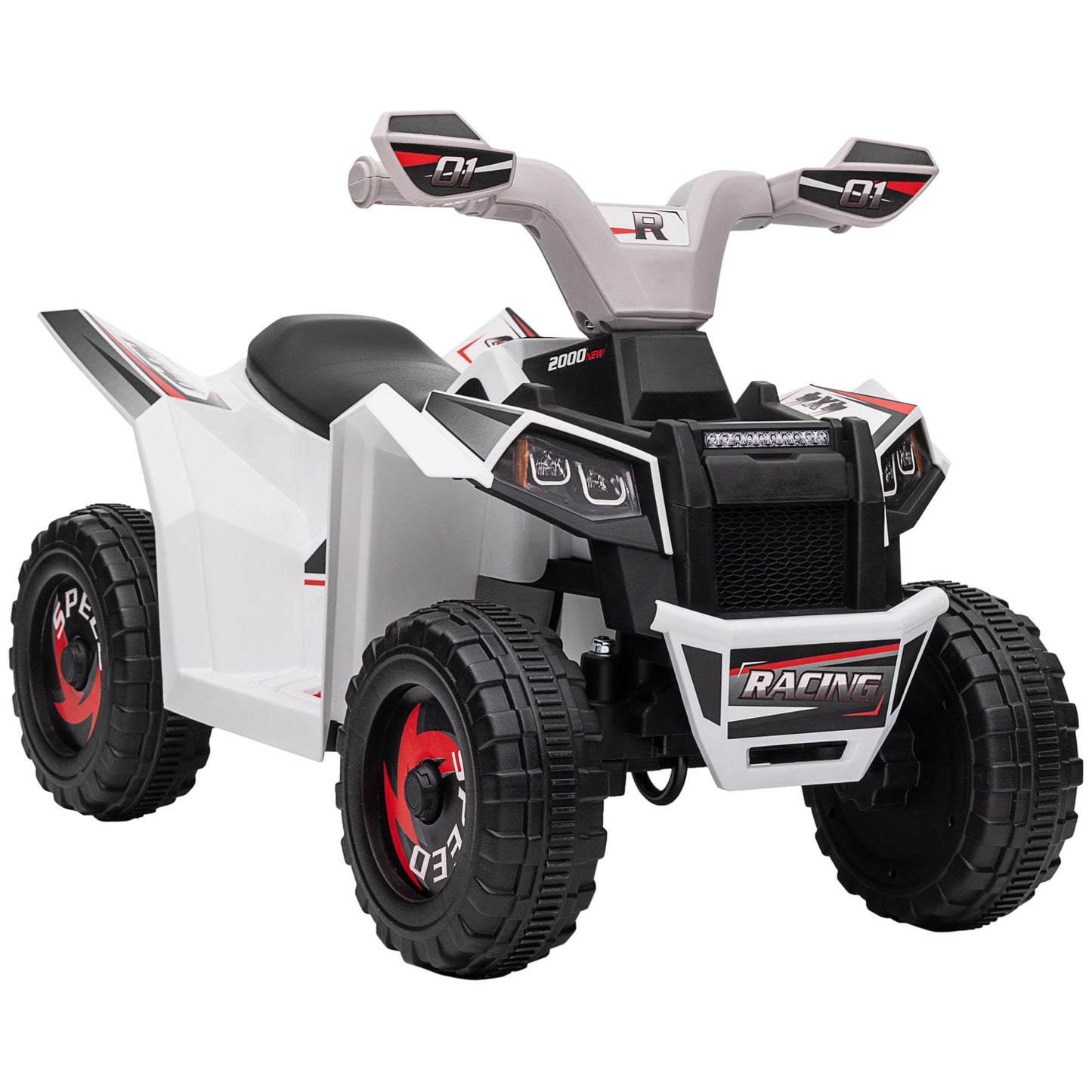 Aosom Kids Atv Quad Car, 6V Four-Wheeler Ride On Toy For Kids With Forward Backward Function, Wear-Resistant Wheels For Toddlers Ages 18-36 Months, White