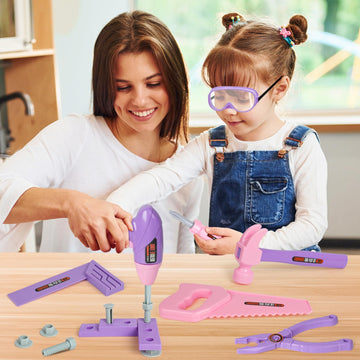 Kids Tool Set with Toy Drill, Toy Tool Box, Construction Tools, Pretend Play Toddler Girl Toys Gifts for Toddlers Kids Aged 3 4