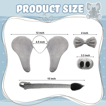 Lewtemi Elephant Costume Set Kids Elephant Ears Headband Nose Tail Bowtie For Children Cosplay Dress Up Party