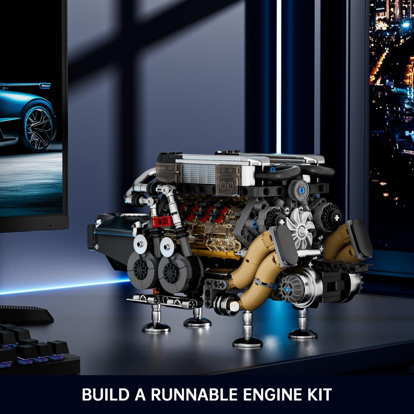 Mould King W16 Engine Kits That Runs  Build Your Own Twin V8 Engine  Visible Car Motor Blocks Set  Physical Science Experiment Models for Teens  Best STEM Toy Gifts for Kids and mature-themed 10131 (952 Pcs)